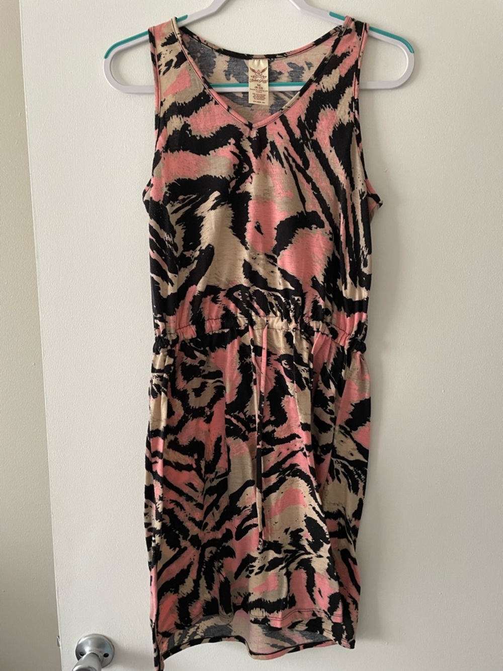Faded Glory Pink, Black & Cream Sleeveless Animal Print Dress